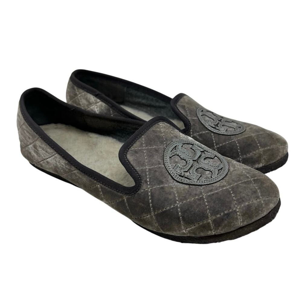 Tory Burch Billy Quilted Velvet Faux Fur Lined Slipper 8
